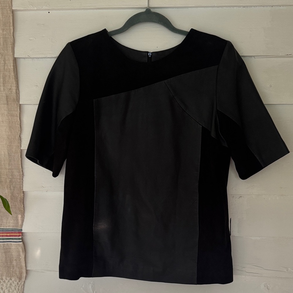 Chic Black Lamb Leather and Goat Suede Women's Shirt